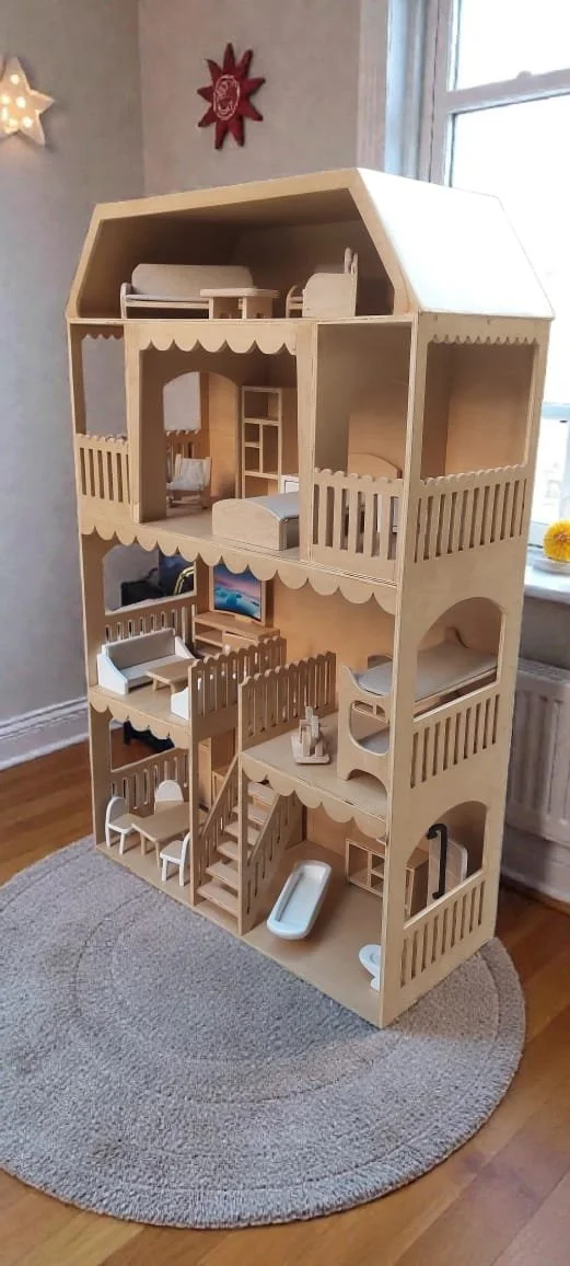 Classic Wooden Dollhouse Play Set - Image 2