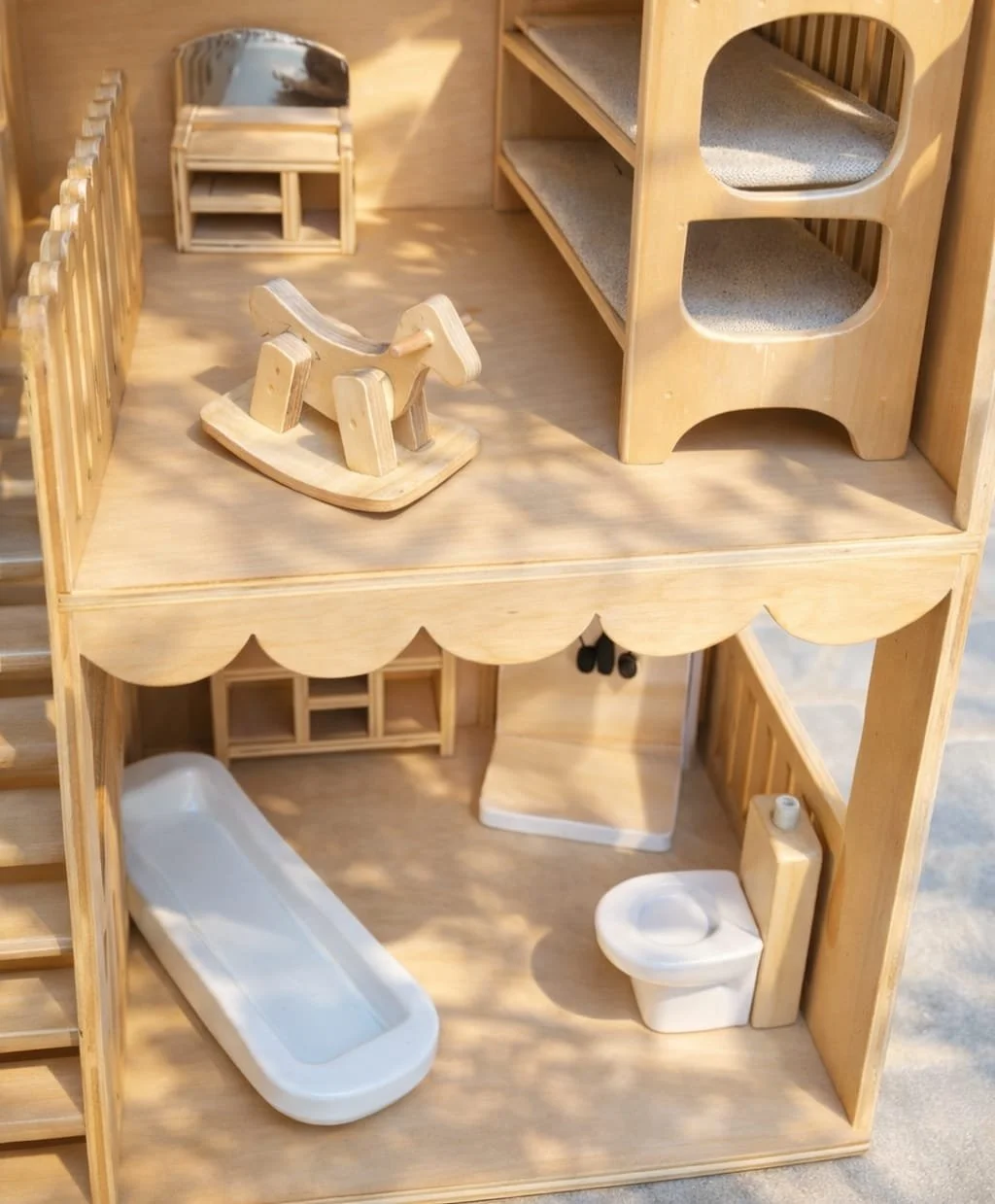 Classic Wooden Dollhouse Play Set - Image 4