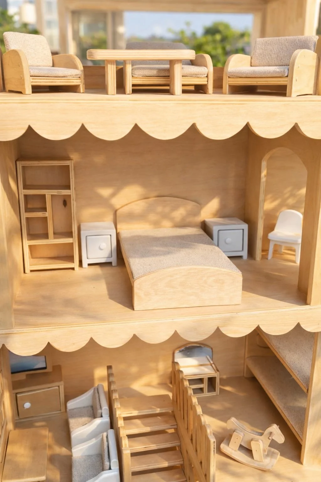 Classic Wooden Dollhouse Play Set - Image 6