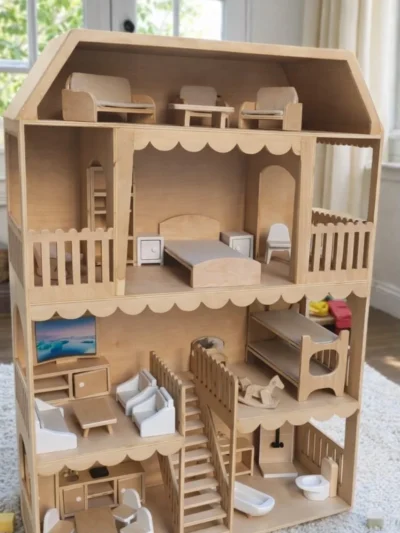 Classic Wooden Dollhouse Play Set